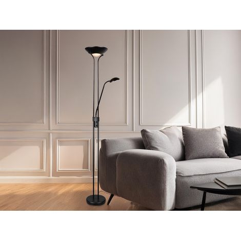 Dimmbarer LED Deckenfluter SPOCK mit Leselampe, Schwarz Höhe 180cm