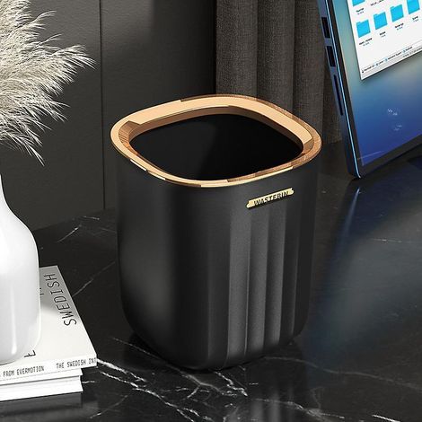 Schwarzer Mini-Mülleimer aus Kunststoff für die Bürotheke, Miniatur-Abfalleimer für Büro, Schlafzimmer, Badezimmerschrank (1/4)