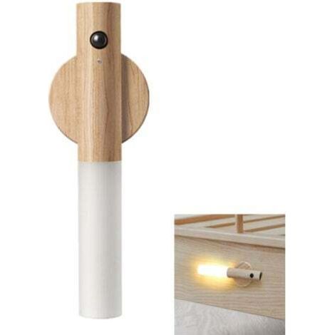 Wandleuchte aus Holz mit Bewegungsmelder, USB-aufladbar, warmweiß, kabellos, mit Schalter. Für Schlafzimmer, Flur, Treppenhaus.