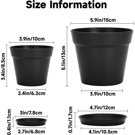 KINGLAKE 8 Pièces 10CM Pots Plastique Plantes Petite, Cache Pot Interieur Exterieur, Pot de Fleur Décoratifs Modernes, avec Plateaux et Trou de Drainage, pour Semis, Succulentes, Herbes -Noir (1/4)