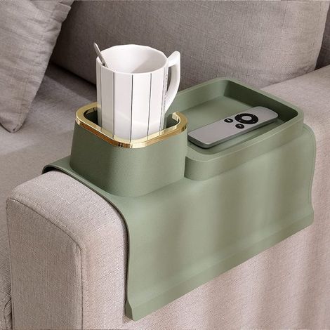 Porte-Gobelet Canapé – Plateau Silicone Anti-Déversement – Vert Olive – Pour Télécommande, Snacks, Téléphone (1/5)