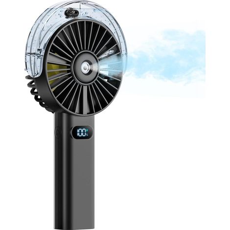 Ventilateur portable (noir) - Mini ventilateur brumisateur - Batterie rechargeable 4000 mAh - Écran LED (1/5)