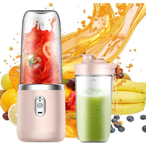 Mixeur Portable, 400ML Mélangeur Portable Smoothie Maker, Mélangeur Pour Smoothies, Rechargeable USB Blender Smoothie Portabl Avec 6 Lames Et Couvercle De Voyage Pour Jus De Fruits, Smoothies (1/5)