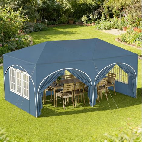 Tonnelle pergola 3x6 m étanche 6 parois bleue OKMYHOME (1/5)