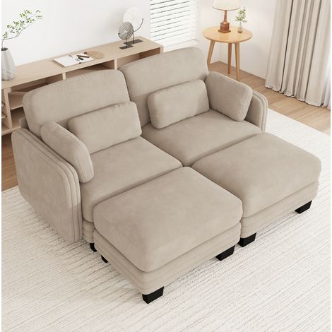 MODFU – Sofá modular 176x143 cm de chenilla con puff, cojines móviles, asiento ergonómico y carga 460 kg – Café claro (1/5)