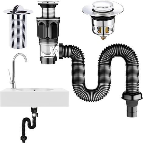 Ensemble de vidange pour évier : Kits de vidange anti-odeurs pour évier de cuisine - tuyau de vidange, siphon pour évier de cuisine avec flexible extensible de 440 à 995 mm (1/5)