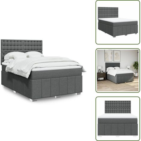 The Living Store Giroletto a Molle con Materasso Grigio Scuro 160x200 cm Tessuto - Materasso a molle insacchettate