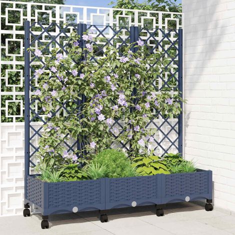 vidaXL Pflanzkübel mit Spalier und Rädern Blaugrau 120 x 40 x 131,5 cm (1/5)