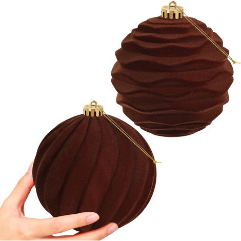 2 PCS Grandes Boules de Noël en Velvet Ornaments Ensemble de Suspension à l'épreuve pour Les décorations de fête de l'arbre de Noël (Marron, 15 cm) (1/5)