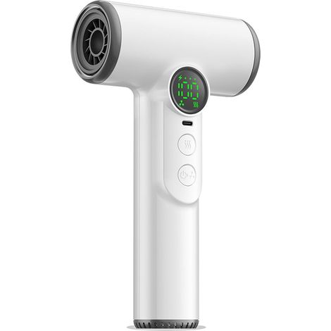 Secador de pelo portátil inalámbrico recargable por USB con 3 velocidades, pantalla digital y boquilla concentradora para viajes. (1/5)