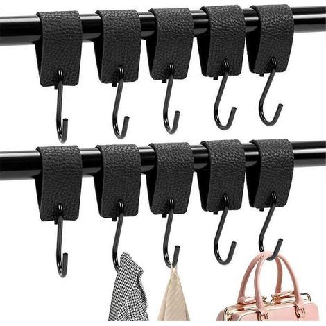 S-Haken, 10er-Set S-Haken mit Lederschlaufe, Kleiderstangenhaken, Fensterhaken zum Aufhängen von Kleidung, Mantelhaken (1/5)