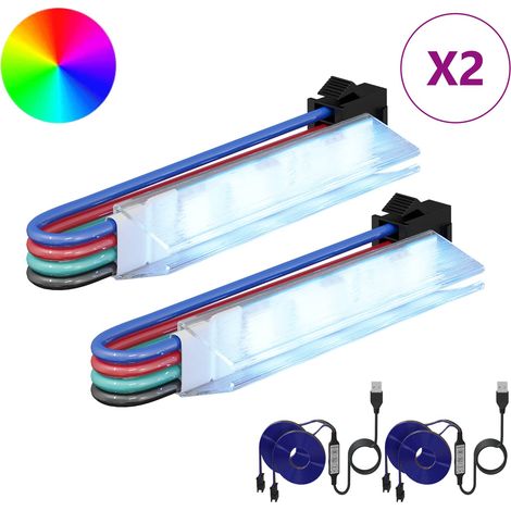 Bande LED 2 pcs Noir et Multicolore 1745 mm Cuivre et plastique