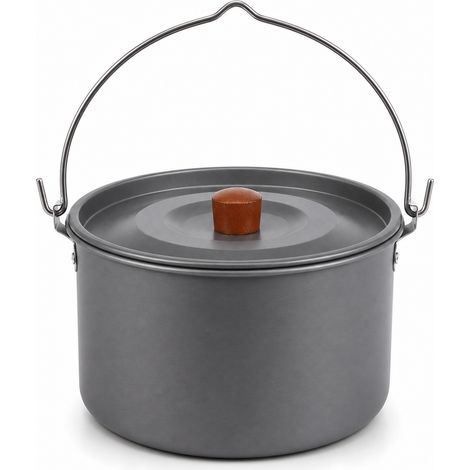 Marmite de camping en aluminium 5,5 L avec poignée bois (1/5)