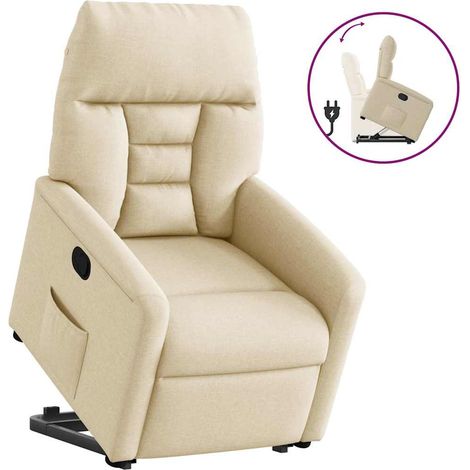 vidaXL Sillón reclinable elevable de tela color crema (1/5)