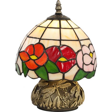 HOMCOM Stained Glass Bedside Lamp, Tiffany Style Table Lamp for Bedroom