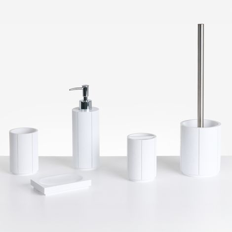 Conjunto de 5 accesorios de baño jabonera dispensador de jabón escobilla de inodoro vaso soporte para cepillos de dientes blanco Huallanga (1/5)