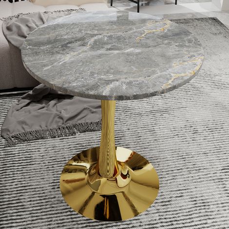 Mesa de centro redonda de 70 cm (27,6 pulgadas), tapa de mármol artificial, patas de metal dorado — estilo minimalista - A (1/5)