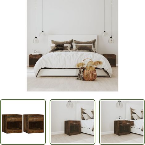 vidaXL Holz Nachttisch - Nachttische 2 Stk. mit Schublade Räuchereiche (1/5)