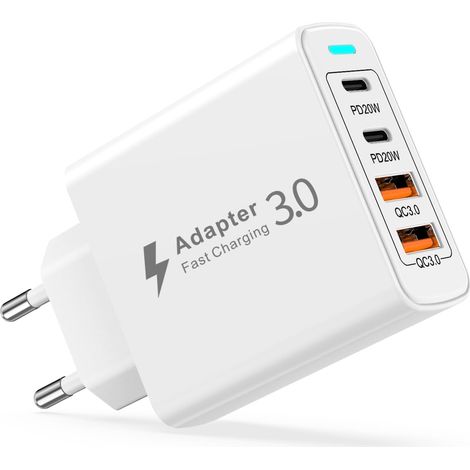Chargeur USB C, 40W 4 Ports Prise USB C Chargeur Rapide iPhone, Chargeur USB Multiple Secteur avec PD&QC Charger Type C Adaptateur pour iPhone 17 16e 16 15 Pro 14 13 12 11 X XS,S-amsung Galaxy S25 S24 (1/5)