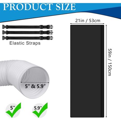 Gaine Isolante Tuyau Climatisation Portable Protection Diamètre 5 59 Pouces 3 Sangles Réglables Installation Facile Noir (1/5)