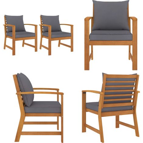 Chaises de jardin lot de 2 avec coussin gris foncé Bois acacia - Chaise De Jardin - Meubles De Jardin - Fauteuil De Jardin - Mobilier Extérieur - Bois D'acacia - Home & Living (1/5)