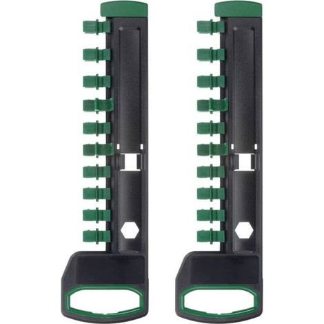 Organiseur de douilles - MICH - Lot de 2 - 1,27 cm - 12 clips - Plastique ABS - Vert - 345x90 mm (1/4)