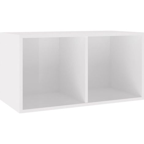 INLIFE Boîte de rangement de vinyles Blanc brillant 71x34x36 cm (1/5)