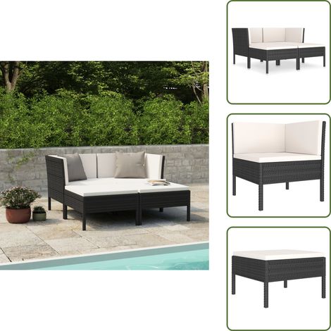 The Living Store Set Divani da Giardino 4 pz con Cuscini in Polyrattan Nero - Set da giardino