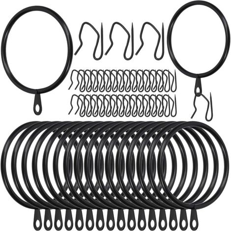 Swpeet 60Pcs 50mm/2" Diamètre intérieur Bague de Rideau en métal Noir avec Pin-on Drapery Crochets Kit d'assortiment, Drape Coulissant Eyelet Bague, pour Rideau de Douche de Porte de fenêtre (1/5)