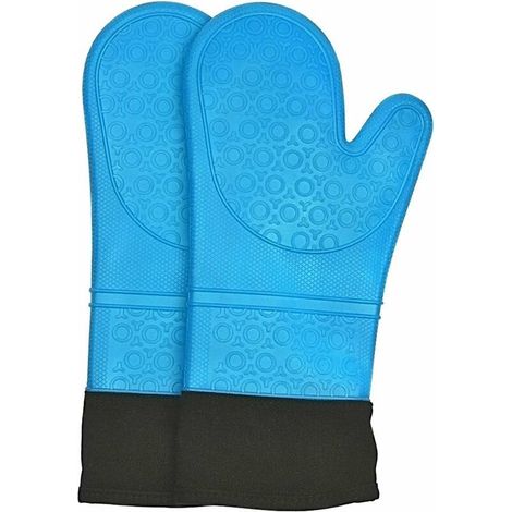 DEESSE SHOP - 1 paire de gants de four en silicone résistant à la chaleur en silicone bleu, gant de four extra long résistant à la chaleur à 500 degrés pour la cuisine (bleu, 1 paire) (1/5)