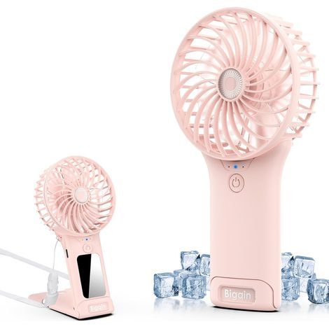 Mini Pocket Fan,USB Rechargeable Portable Fan 4 Speeds with Mirror,Lightweight Powerful Fan for Outdoor Travel Cool Down,Pink (1/5)