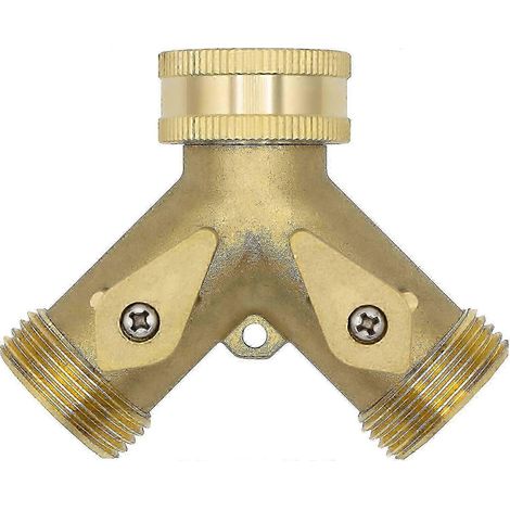 Distributeur en Y à 2 voies, mâle 3/4", en laiton, avec vannes d'arrêt (1/4)