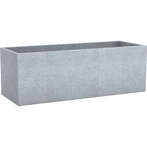 Scheurich C-Cube Long 80, pot à fleurs/jardinière, rectangulaire, coloris: Stony Grey, fabriqué avec du plastique recyclé, pour l’extérieur