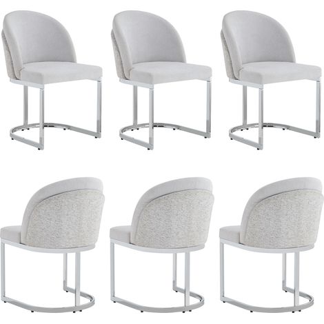6 sillas de comedor tapizadas en chenilla gris claro con patas metálicas plateadas HOMVRA (1/5)