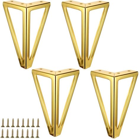 4Pcs 15cm Gold Metal Furniture Legs Triangle Replacement Furniture Legs Cabinet Legs Hairpin Legs Furniture Feet with Screws for Coffee Table Cabinet (1/5)
