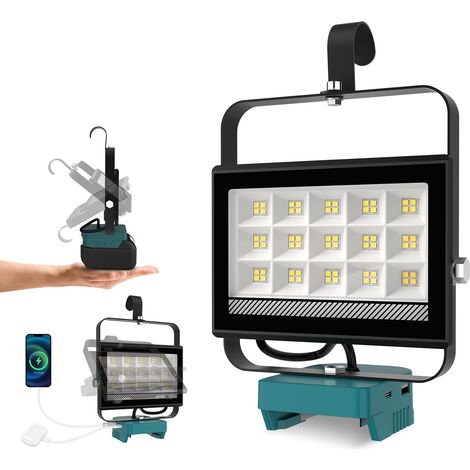 Projecteur LED Rechargeable pour 18V Batterie,60W 4500LM Projecteur LED Chantier Portable, Lampe LED avec Charge Type C (1/5)