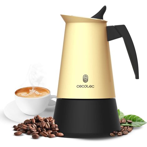 Cecotec Cafetera Italiana Piccolina 900 Beige. 450ml, 10 Tazas de Café, Acero Inoxidable, Apta Todas Superficies, Filtro Premium