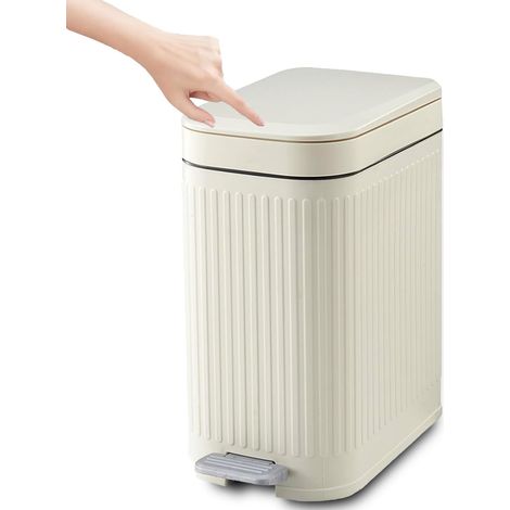 Petite Poubelle à Pédale avec Couvercle 8L Poubelle à Pédale Étanche aux Odeurs Poubelle de Cuisine et Salle de Bain Poubelle Fine pour Salle de Bain, Bureau, Salon, Chambre, WC (Beige) (1/5)