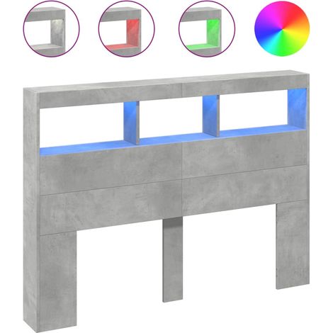 Kopfteil mit LED grau Beton 140x17x102 cm