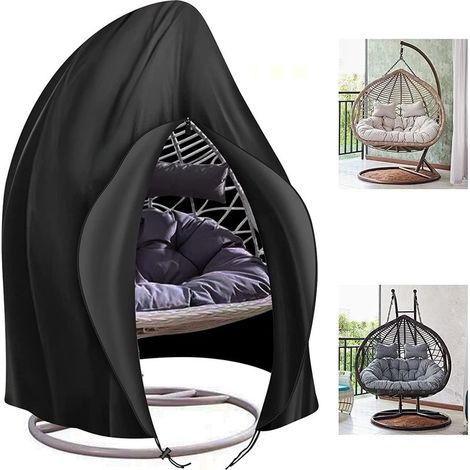 Funda para silla colgante, funda para silla de jardín, forma de huevo, impermeable, resistente, tejido Oxford 210D, negro, 230 x 200 cm (1/4)