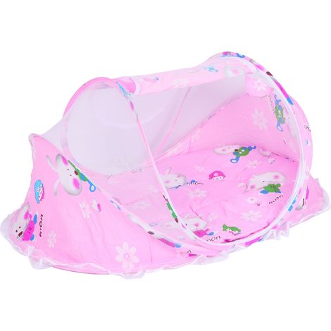 Couffin bébé pliable anti-moustiques avec coussin et matelas en coton, accessoires pour bébé pour maison et extérieur (Rose) (1/5)
