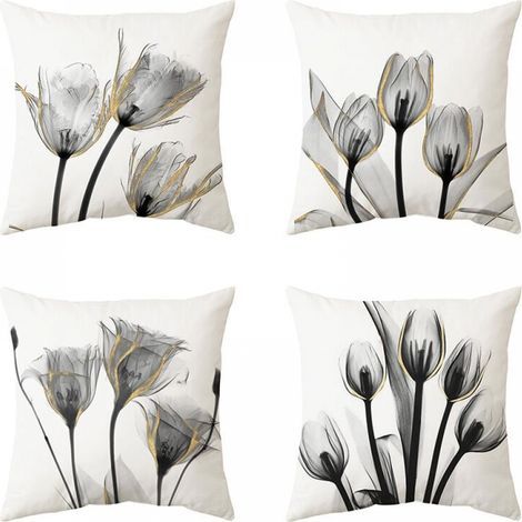 Throw Pillow Covers 45x45 Set of 4 Black Square Pillow Covers 18x18 Cushion Covers 4Pack for Outdoor Patio Garden Blench Living Room Sofa Farmhouse Decor (1/5)