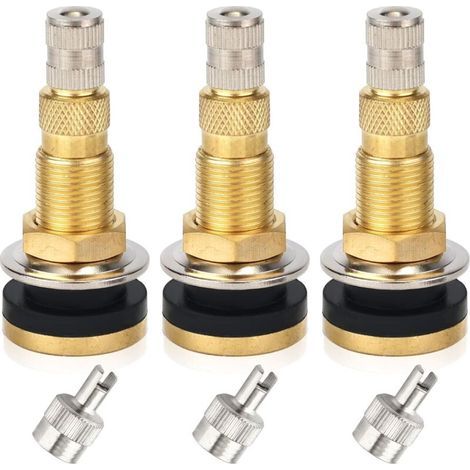 Valves de pneus de tracteur sans chambre �� air TR618A avec 3 bouchons de retrait d'obus de valve en laiton, adapt��es aux tracteurs, niveleuses et excavatrices.
