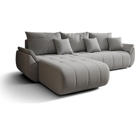 Canapé d’angle velours chenille convertible avec coffre NOVA angle gauche-Gris clair-angle gauche (1/5)