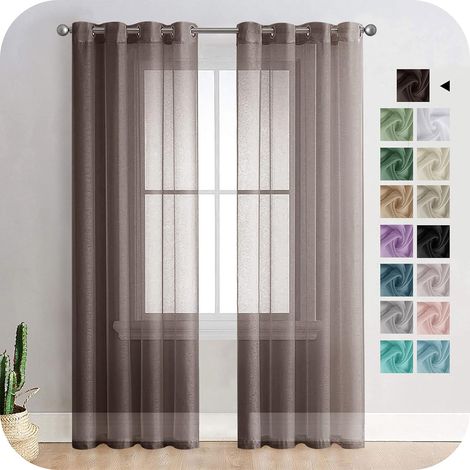 Rideau Voilage 150x250cm à Oeillet Semi-Transparent Décorations d'intérieur de Fenêtre de Salon Moderne Chambre Cuisine Balcon Baie Vitrée Léger, Brun 2 Pièce (1/5)