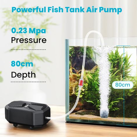Pompe à Air d'Aquarium Ultra Silencieuse Compresseur d'Oxygène pour Petit Aquarium et Bassin de Poissons jusqu'à 45L avec Diffuseur Clapet Anti-retour et Tuyau d'Air