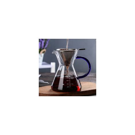 1 Pack Pour-Over Coffee Maker Set with Coffee Measure and Cork Stopper - Stylish Drip Coffee Maker with Glass Carafe and Permanent Stainless Steel Filter (500ml)