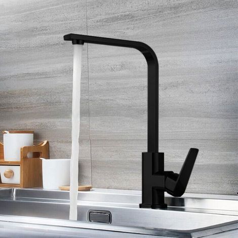 1 Robinet de cuisine, Acier inoxydable 304, Noir, Rotatif 360°, Économie d'eau, Pour évier simple ou double (1/3)