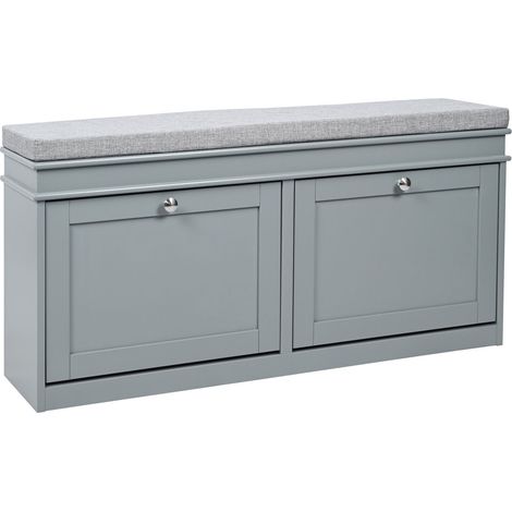 Schuhschrank / Sitzbank Estha 11 104x24x47,5 cm 2 Schuhklappen grau/grau hjh LIVING (1/5)