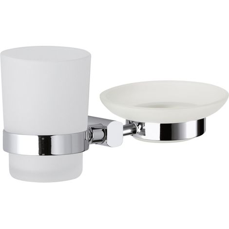 Supporto da muro doppio completo di bicchiere e portasapone - serie forma